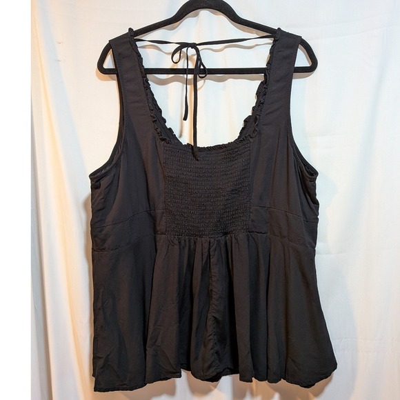 Whimsigoth Torrid Black Smocked Corset Tank Top Size 3X Ruffle Neck Tie Back - Picture 8 of 11